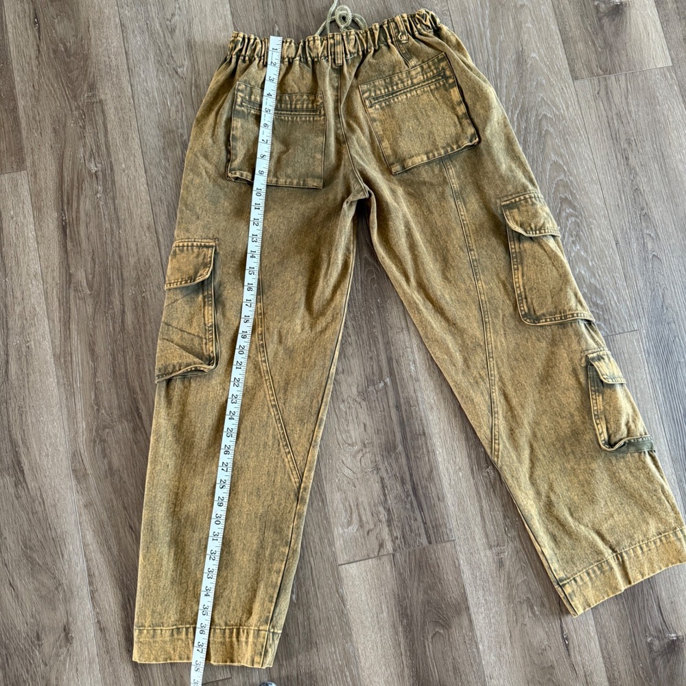 Oli & Hali Womens Acid Wash Cargo‎ Pants Mustard Yellow Herringbone M - Picture 5 of 7